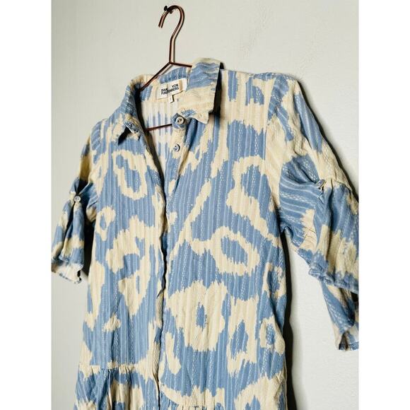 DIANE VON FURSTENBERG Blue Printed Shift Shirt Collar Neck Beata Dress Size 2 - Picture 7 of 12